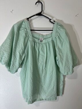 a new day Mint Green Square Neck Puff Sleeve Blouse